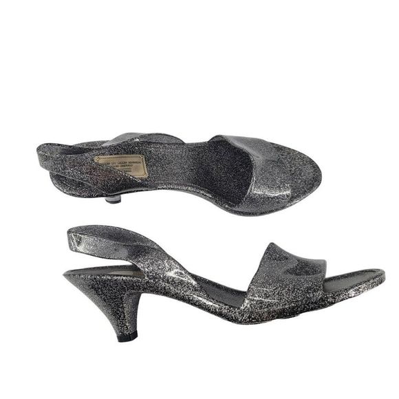 Marc Jacobs Designer Sandals Shoes Silver Glitter Jelly Heels Open Toe Women 8 - Picture 10 of 12